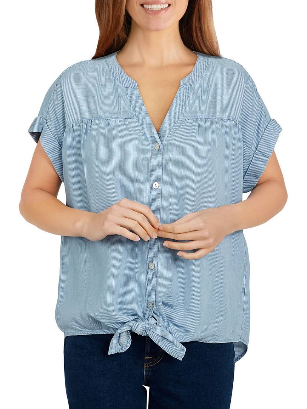 RUBY RD. Soft Blue Pinstripe Button-Down Shirt